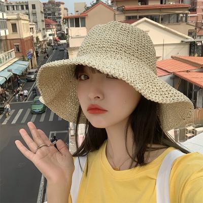 China 2021 Summer Lightweight Bucket Hats Women Beach Hat Mesh Beige Bucket Hat Foldable Adjustable Size For Gilrs for sale