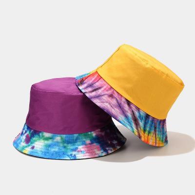 China 2021 New Bucket Tie Dye Bucket Hats With 2 Different Fabric Stitched, Reversible Bucket Hat Tie Dye Brim, Custom Tie Dye Bucket Hat for sale