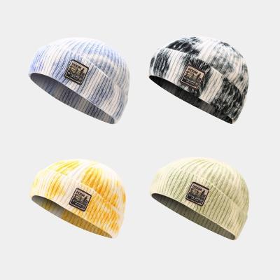 China 2021 Winter COMMON Tie Dye Knitted Docker Hat Street Style Hat Brimless Tie Dye With Your Own Label Customize for sale