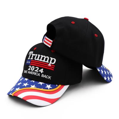 China COMMON Plug America Major Black 3D Embroidery Trump Hat Back For Men 2024 With National Flag On Bill for sale