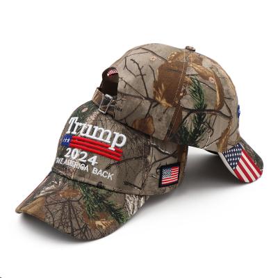 China 2024 Military Tactical Trump Hat JOINT Camouflage Election Veterans Hat With America Plug Back 3D Embroidery Baseball Cap for sale