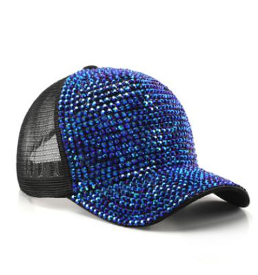 China COMMON 2021 summer mesh baseball cap hats with bling, women blue bling hat with stone, custom bling hats baseball for sale