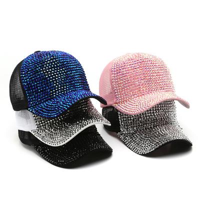 China 2021 popular CIS summer rhinestone mesh trucker hat COMMON, rhinestone hats and wholesale hats for young ladies, glister mesh trucker hat for sale