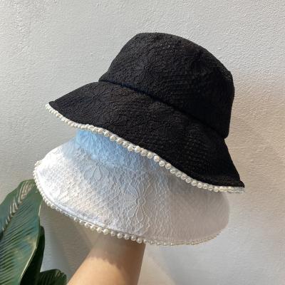 China 2021 Bucket Women Fashion Beach Summer Hats Buckets Cute Luxury Bucket Hat For Women Pearl Decorative Black Bucket Hat Luxury for sale