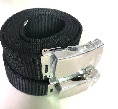 China High Quality Durable 3.2cm Black Polyester Webbing Belt With Shinny White Iron Buckle for sale