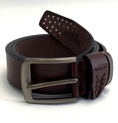 China Durable Cheap Price 3.8cm Stock Strong Quality Dark Brown Leather Belt For Male With Zinc Alloy Pin Buckle for sale