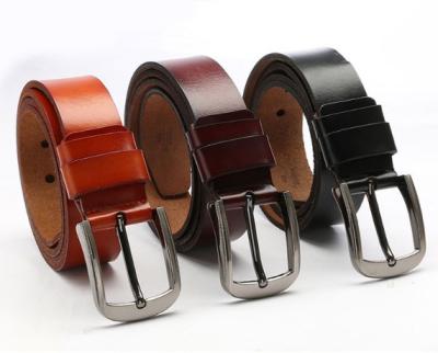 China Available 3.7CM Durable Brown and Black Stock Buffalo Leather Belt with Zinc Alloy Needlepoint Belt Buckle for sale