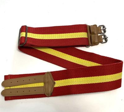 China Durable Chinese Factory 6.4cm Red Color Red Yellow Webbing Stable Belt With Brown Leather And Iron Buckle for sale