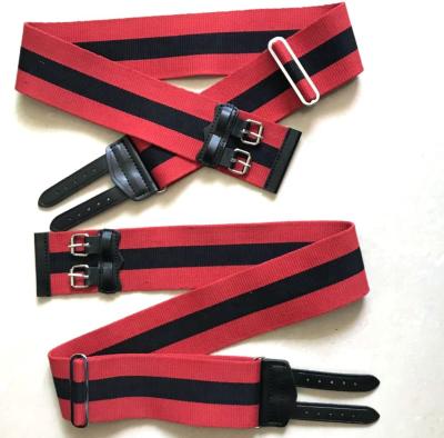 China Durable High Quality Red 75mm Webbing Stable Belts in Black and Red Color with Black Leather and Iron Buckle for sale