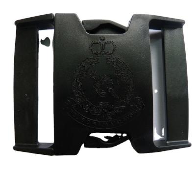 China Durable 6CM Width Black Color Plastic Release Buckle With Malaysia Tiger Logo for sale