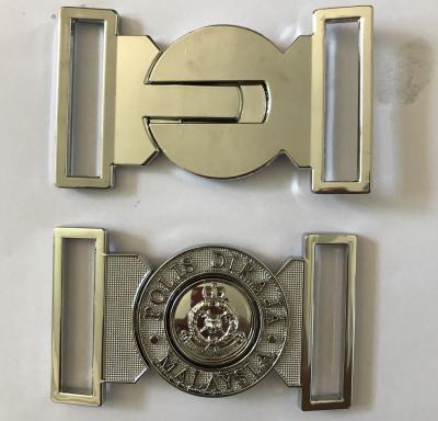 China Zinc Alloy Material White Color Embossed Durable Logo For Malaysia Polis Buckle 5CM Width for sale