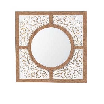 China Rustic Wood Framed Accent Mirror Antique Wood For Bathroom Wood Carved Mirrors for sale