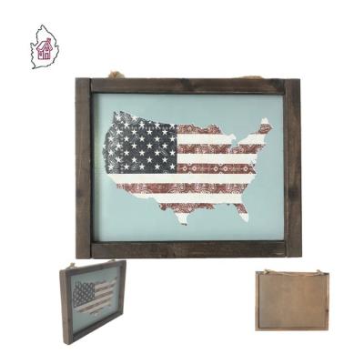 China Size And Content Can Be Customized Vintage Wall Door Home Decoration USA Map 4th Of July Decor Sign Board Independence Day Gifts for sale