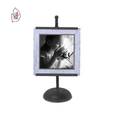 China Antique Mini Table Top Wooden Photo Picture Frames With Metal Stand for sale