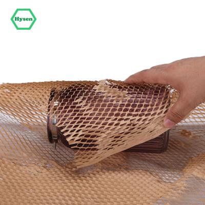 China Free Sample 30cm*1m Wood Color Biodegradable / Convenient Storage Hysen Light Weight Perforated Cushion Pad Cups Kraft Paper Honeycomb for sale