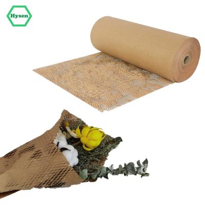 China Biodegradable Wrapping Materials/Storage Hysen Vendor 50cm*3m Wooden Color Rising Dressers For Decorative Flowers Honeycomb Cushioning Wrap Roll for sale