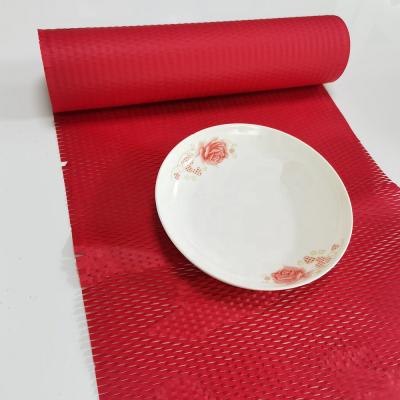 China Red Color 50cm*5m Disposable Eco-friendly Craft Boutique Hysen Paper Roll For Breakable Envelope Honeycomb Kraft Paper Cushion Wrapping for sale