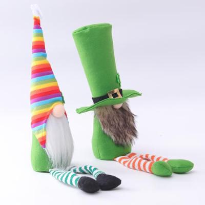 China Wholesale Cute St Patrick's Day Festival Leg Green Leaf Shamrock Dwarf Shamrock Doll Plush Irish Decoration Gnomes Long Shamrock Doll for sale