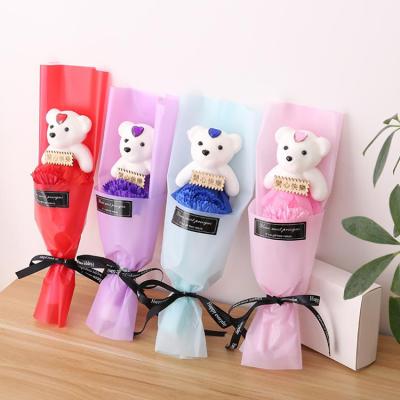 China Valentine's Day Rose Flower Bouquet Gift Box Rose Flower Bouquet With Bear Hand Made Rose Flower Bouquet Gift Box DIY for sale