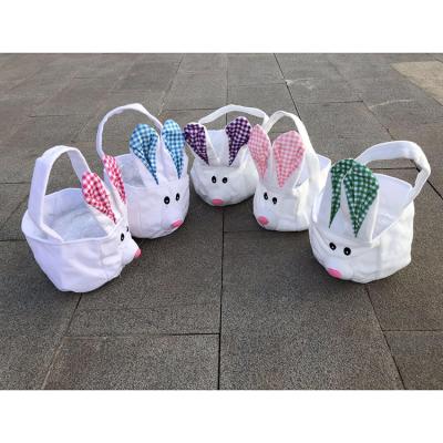 China 2020 Cute Easter Bucket New Arrival Long Ear Easter Bucket Plush Bunny Easter Basket Sublimation Monogram for sale