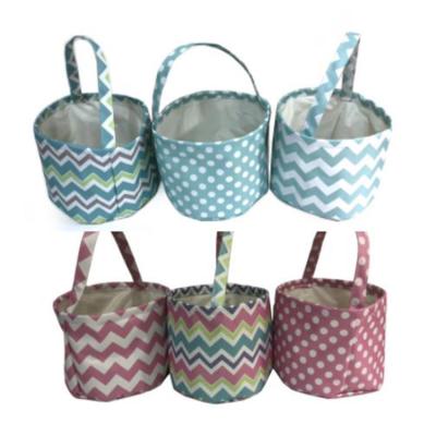 China Hot Sale Chevron Dot Easter Bucket Holiday Decoration Canvas Easter Basket Monogram Embroidered Polyester Chevron Dot Easter Bucket for sale