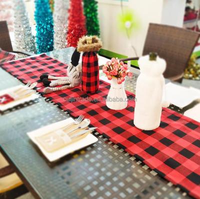 China Double Sided Table Runner Monogrammed Christmas Buffalo Plaid Burlap Table Cloth Decoration Wholesale Burlap Table Runner Double Sided for sale