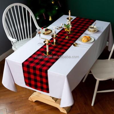 China Black and White Cotton Hot Sale Home Decor Oilproof Christmas Reversible Table Mat Custom Logo Buffalo Plaid Checked Table Runner for sale