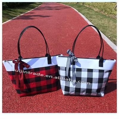 China Service Handbag Decorated Tote Bag Wholesale Hot Selling Tote Bag Woman Buffalo Plaid Service Monogram With Bow for sale