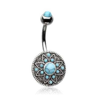 China Vintage Turquoise Shield Belly Rings 14G Navel Ring for sale