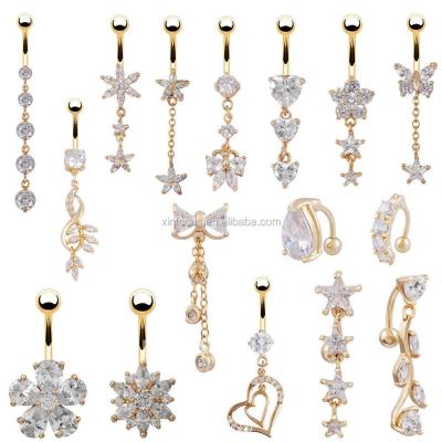 China Many Designs 14K Real Gold Stainless Steel Plated Dangle Belly Rings Navel Piercing Jewelry for sale