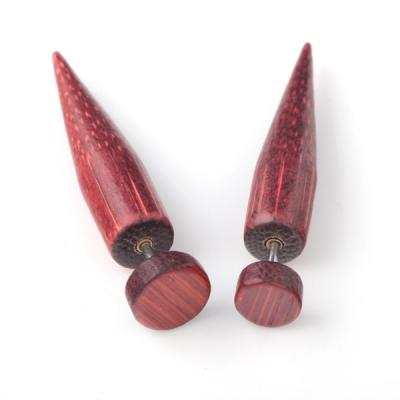 China Fashionable Wholesale Fake Ear Plug Stainless Steel Barbell Ear Plug Wooden 16Gauge for sale