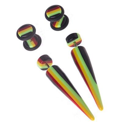 China Acrylic Fake Taper Hold Rasta Flag Kit 16G Gauge Studs Cheater Rasta Punches for sale