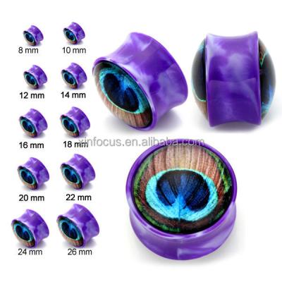 China Fashionable Acrylic Peacock Feather Ear Plug Ear Plug Ear Tunnel Body Charm Piercing Jewelry for sale