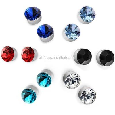 China Cute Round Fake Stainless Steel Rhinestone Magnetic Earrings Lip No Piercing Ear Studs for sale