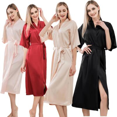 China Plus Size Cardigan Nightgown Long Nightgown Solid Color Morning Robe Thin Bathrobe Silk Border Satin QUICK DRY for sale