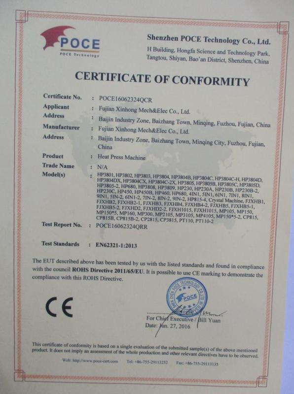 CE - Fujian Xinhong Mech&Elec Co., Ltd.