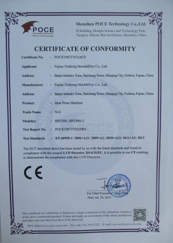 CE - Fujian Xinhong Mech&Elec Co., Ltd.