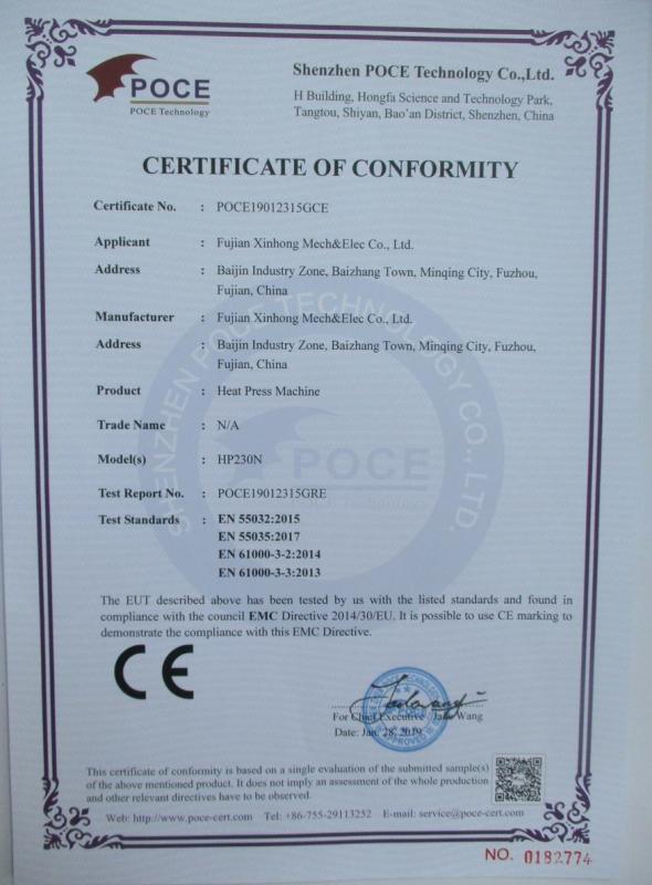 CE - Fujian Xinhong Mech&Elec Co., Ltd.