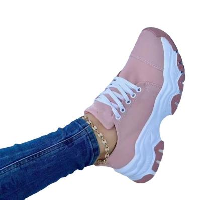 China Europe and America 2023 new thick bottom color lace up canvas shoes women plus size pumps low top casual sneakers for sale