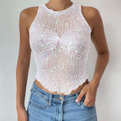 China Other New Fashion 2023 Summer Sexy Round Neck Cutout Navel Sleeveless Top For Women for sale