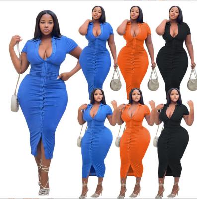 China Fashionable Clothing 2023 Plus Size Anti-wrinkle Spring Women Cheap Blue Casual Dress for sale