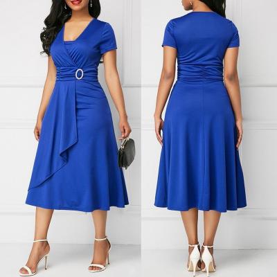 China Maxi Elegant Women Career Dresses Plus Size Plus Size Short Sleeve Midi Dress Ladies Tight Evening Vestidos for sale