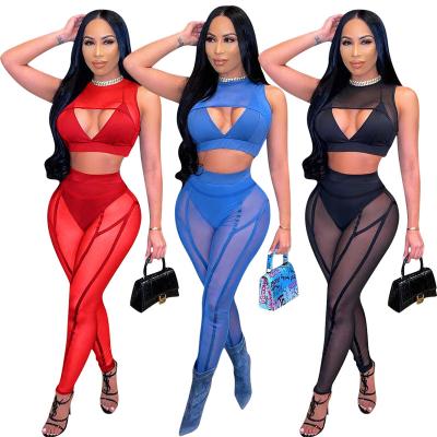 China 2022 Women QUICK DRY Mesh Pants Set Clothes Summer Two Piece Team Women Sweatpants Pants Crop Top 2 Piece Set Women Mesh Leggings for sale