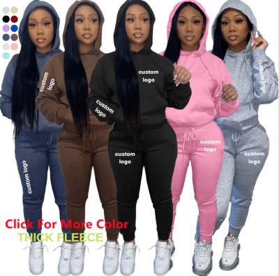 China 2022 New QUICK DRY Cotton Fleece Women 2 Piece Tracksuit Drop Jogger Spring Clothing Set Casual Sweatpants And Hoodie Set for sale