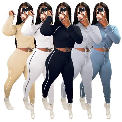 China New Breathable Casual Hooded Sweatsuit Solid Color Ladies Tracksuit Two Pieces Sports Set Women Sports Suits 2022 Women Jogging Suits for sale