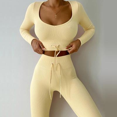 China New Breathable Autumn Seamless Yoga Set Long Sleeve Workout Teams Fitness Equipment Women Pants Sports Suit Yoga Set for sale