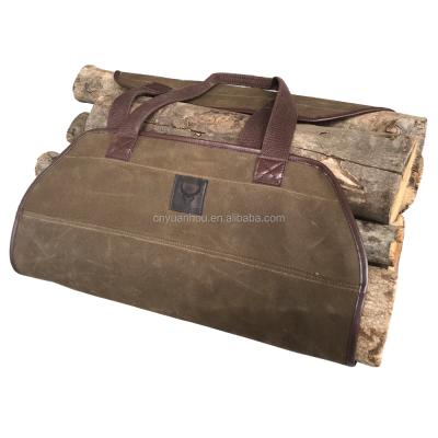 China Vintage China Logo Firewood Carrier Bag Factory Customized Collapsible Waterproof Waxed Canvas Log Bag for sale