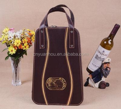 China Handmade Leather Wine Cooler Case 2 Bottles Wine Pack Box Zipper Wine Case for sale