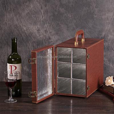 China Handmade Vintage Style Leather Wine Carrier Case with 6 Piece Wine Accessory Set for sale