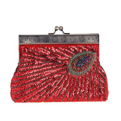 China High Quallity Chinese style retro heavy craft beaded embroidery bag clutch evening bag cheongsam perfect handbag for sale